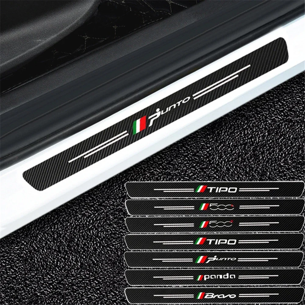 Car Door Sills Guards Sticker For Fiat Panda 500 500x 500l 500c 500e TIPO PUNTO BRAVO Stilo Carbon Fiber Decal Accessorie