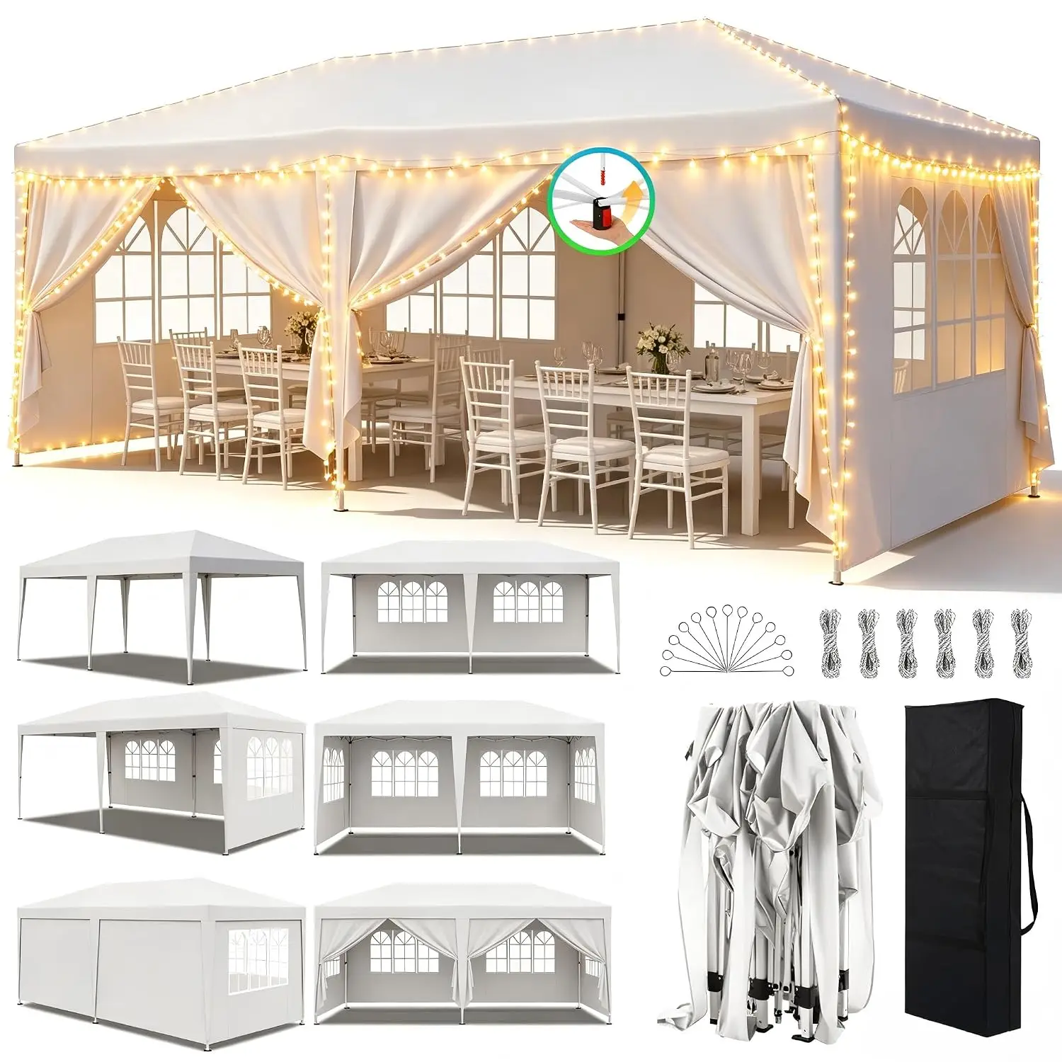 10x20 Pop Up Canopy Tent 6 Sidewalls Waterproof UV50 Commercial Event Shelter Party Weight Bags Carry Bag, Customized