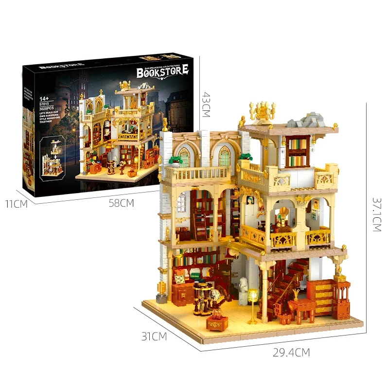 3028PCS Książka w stylu europejskim Klocki do budowania City Street View MOC Bricks Zestaw modeli ze światłem DIY Zabawki Prezenty dla dzieci