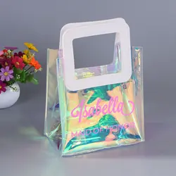 Custom Bridesmaid Gift Bags Personalize Reusable Holographic Iridescent Transparent Reflective Bag Bridemaid Wedding Handbag