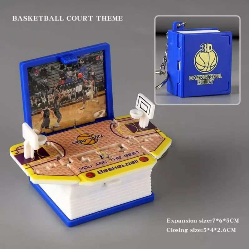 1 PCS 3D Folding Pop-Up Books Basketball Court Playing Ball Match Games Book Keychains Novelty Kids Toys Novelties New Toy Funny