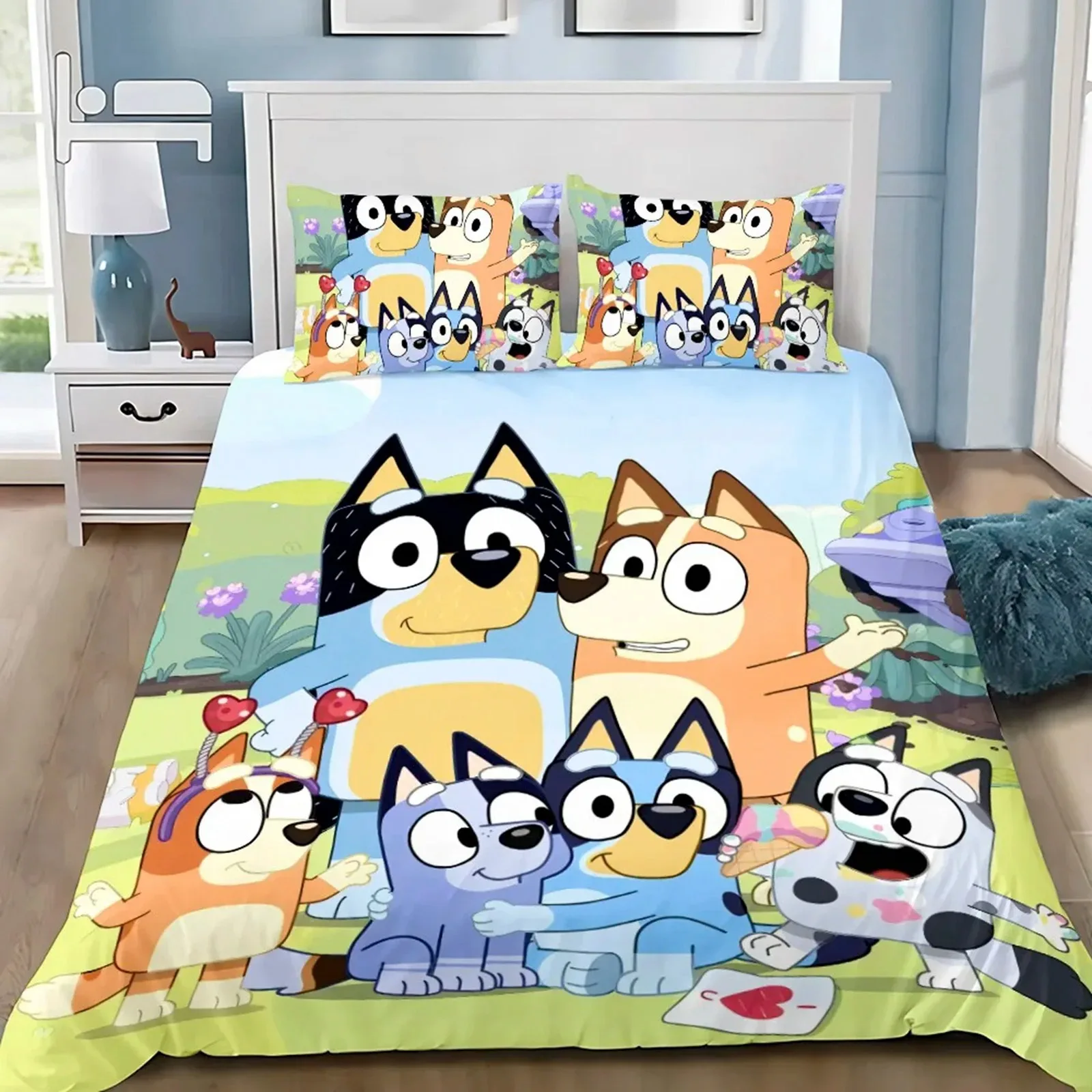 

3D Print Cute Cartoons Blue Dog Bedding Set Boys Girls Twin Queen King Size Duvet Cover Pillowcase Bed boys Adult Home Textiles