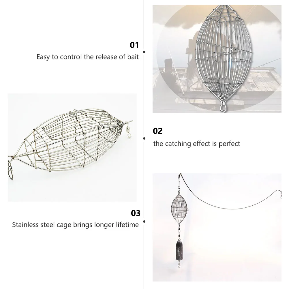 

Fishing Bait Trap Stainless Steel Bait Cage Feeder Tool Holder Basket Cages Station Baskets Fishing Lure Cage Lightweight