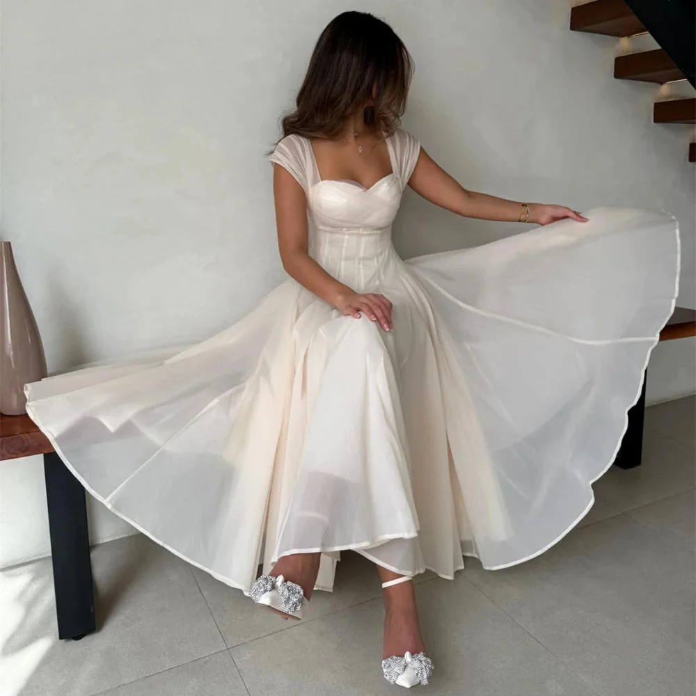 Royet quadrado pescoço manga curta plissado clássico vestido de noite simples clássico tornozelo comprimento formal vestido de baile personalizado novo 2025