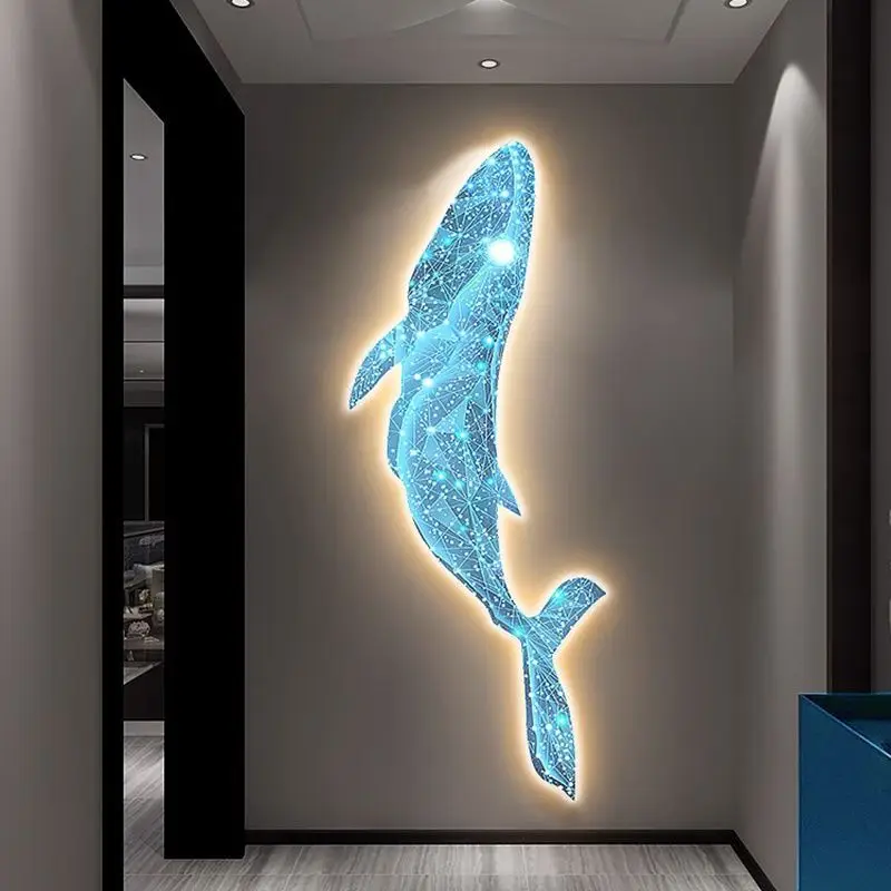2024 Whale decorative painting LED entrance is facing the wall glow wall decoration cream wind high-grade light luxury