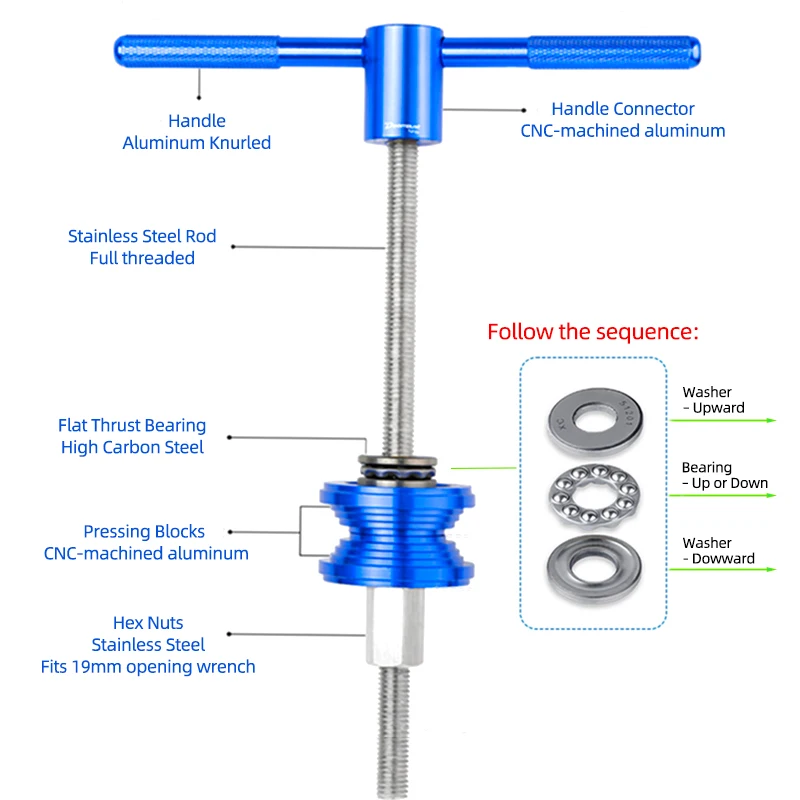 250/400mm Extra Length Bicycle Headset Bowl Cup Press-in Tool Bottom Bracket Install Remove CNC Knurling Handle Pressing Blocks