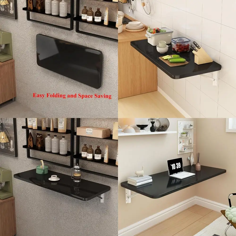 

Compact Wall-Mounted Folding Desk, Space-Saving Foldable Table for Home, Office, Laundry, Kitchen Use (Black, 80x40cm)