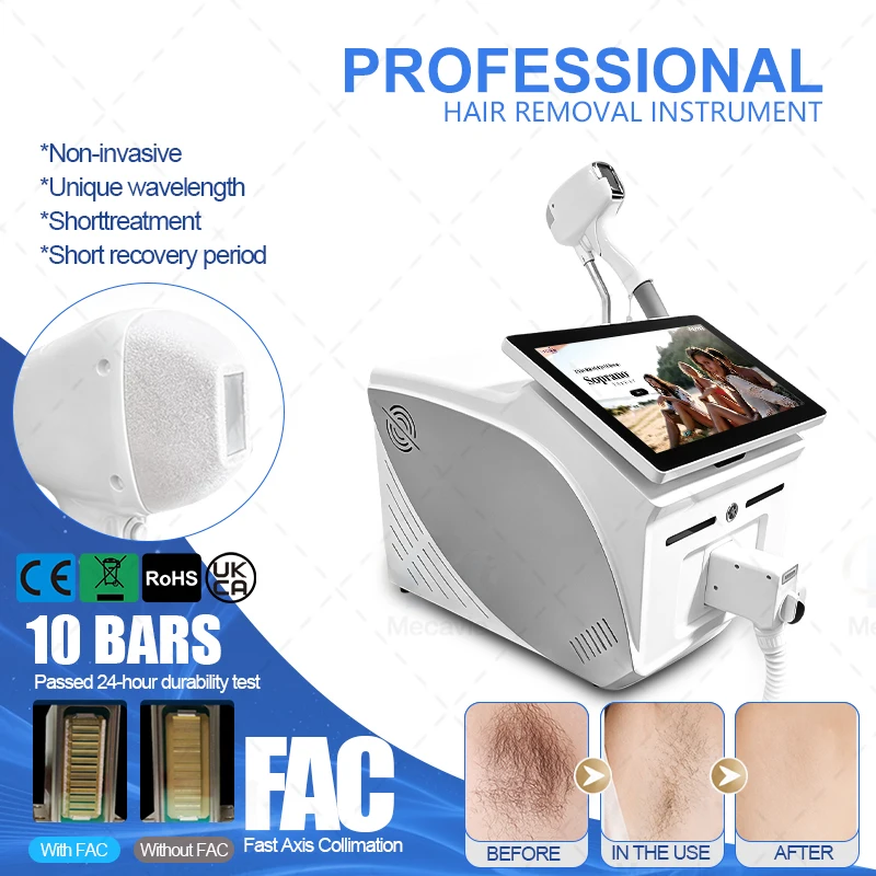 Portable New 10Bars FAC Diode Laser Machine 5 Wavelength Ice Cooling Hair Removal Skin Rejuvenation Tattoo Removal Salon Device