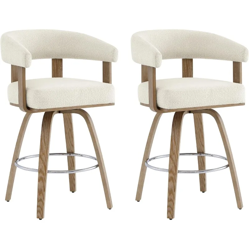 

Swivel Counter Height Barstools Set of 2, FSC Certified Polyester Upholstered Bar Stools with Back and Armrest