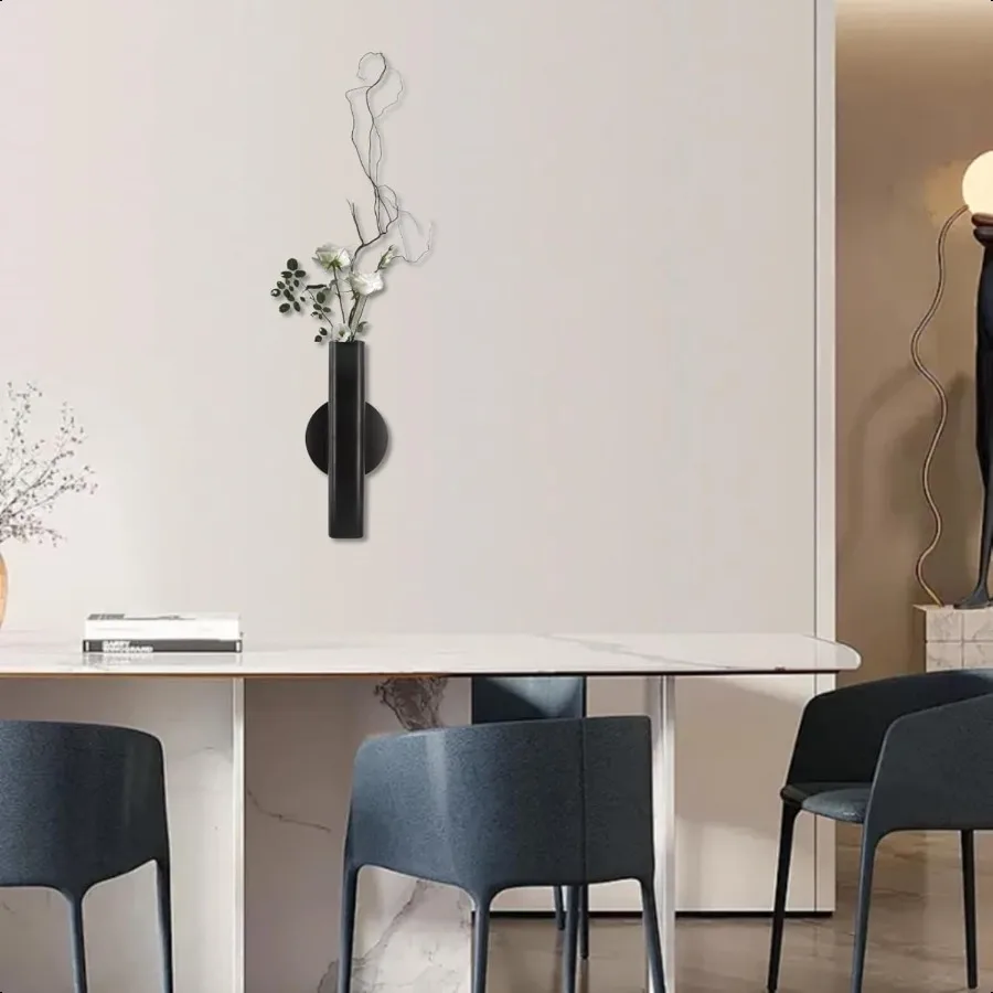壁掛けフラワーチューブ 6.3インチ 花用金属花瓶 粘着式壁掛けフラワーホルダー装飾 ミニマリストオープンチューブデザイン用