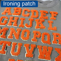 1PC 5.5cm English Letters  Orange Ironing Patch  A-Z Name DIY Chenille Embroidery Iron on Patches for  Clothes Backpack T-shirt