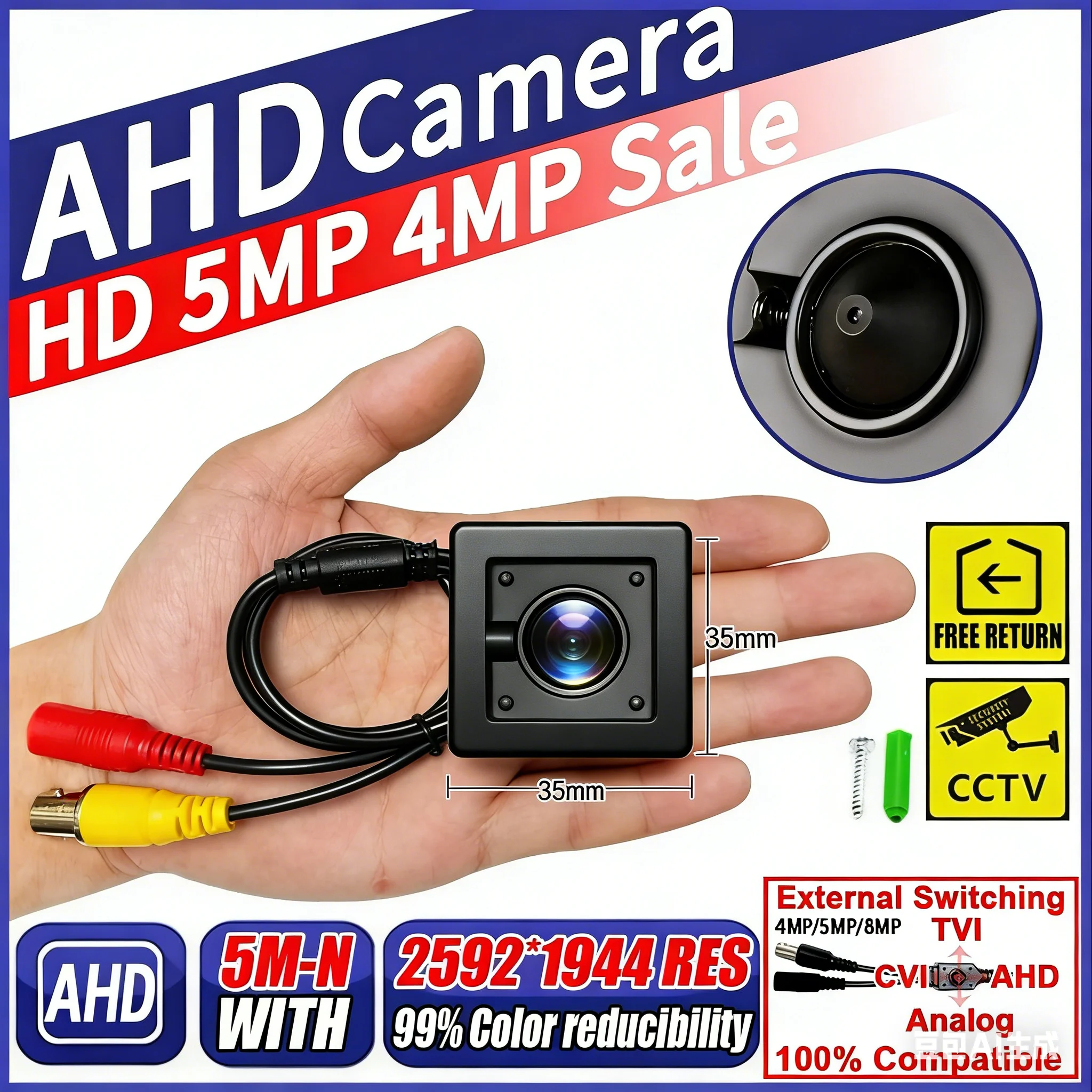 

Мини-камера безопасности 5MP 2,8 мм Cone HD CCTV AHD 4MP 1080P XVI 4in1 Metal Super Little ALL FULL Digital Micro 32*32 с кронштейном