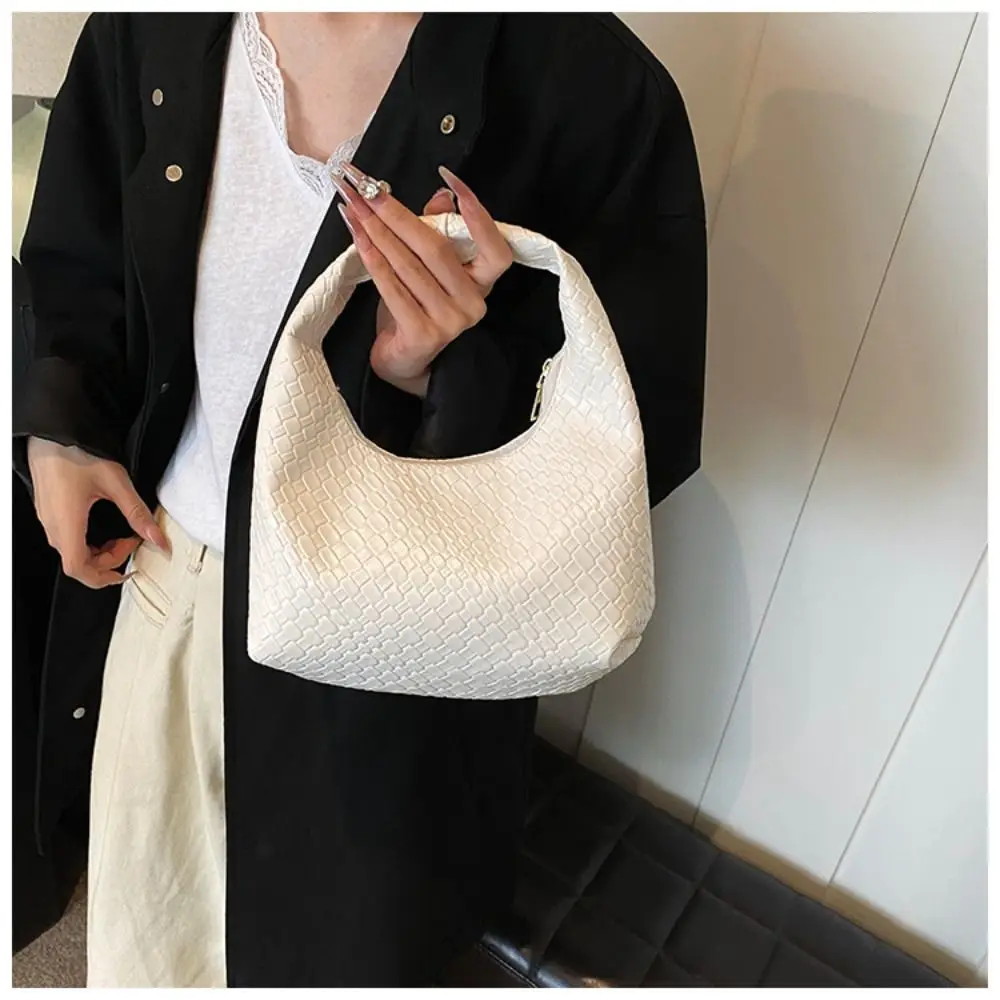 

Simple Pu Weave Bag Black Red Underarm Bag Fashionable Purse Pu Leather Handbag Travel