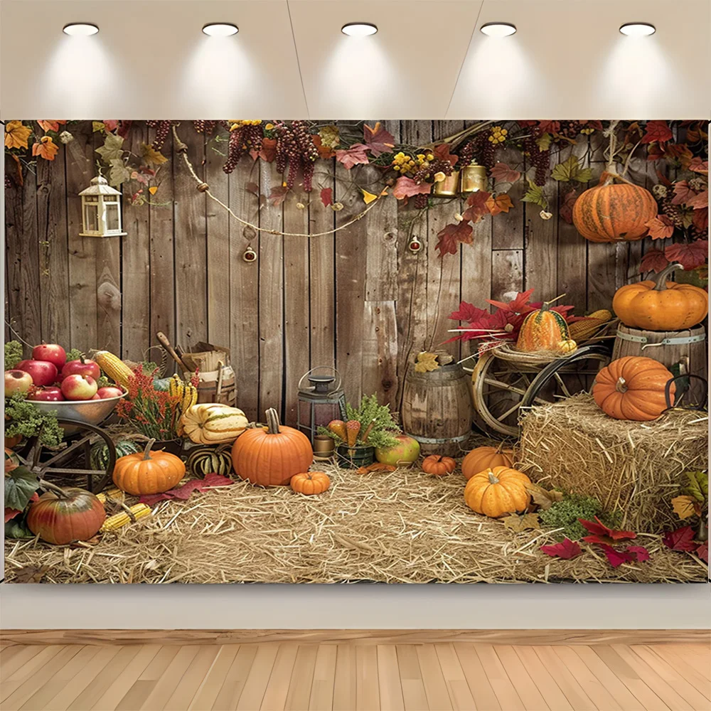 Halloween Day Autumnal Pumpkins Photography Backdrops Props Maple Leaf Scarecrow Farm Harvest Thanksgiving Background RR-19