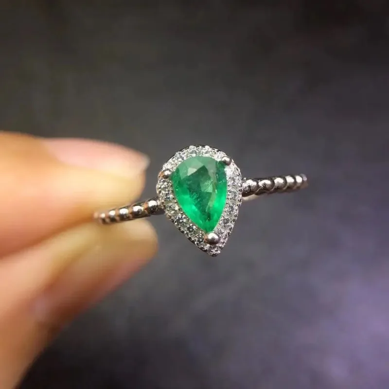 New Design Greennature Emerald Teardrop Shape Ring Free Jewelry Bag real 925 sliver