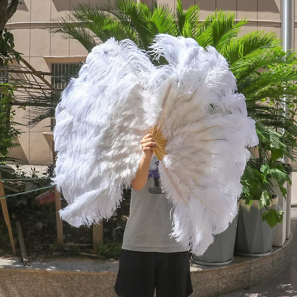 1/2Pcs Natural Big Ostrich Feather Fans Red 13Bone 100/130cm Wedding Dance Party Accessories Plume Crafts Decor