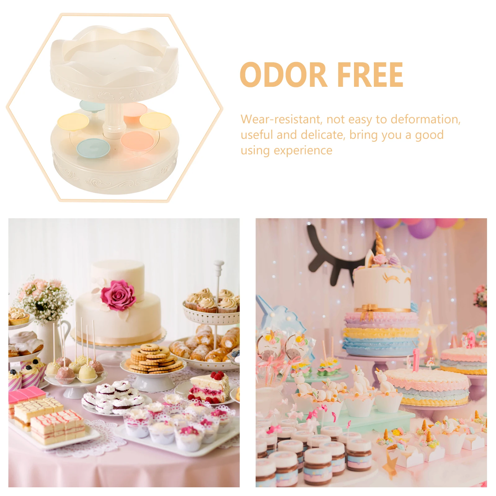 

Rotating Dessert Display Stand Carousel Cake Holder Macaron Cupcake Plate Plastic Multipurpose Home Decor Birthday Party