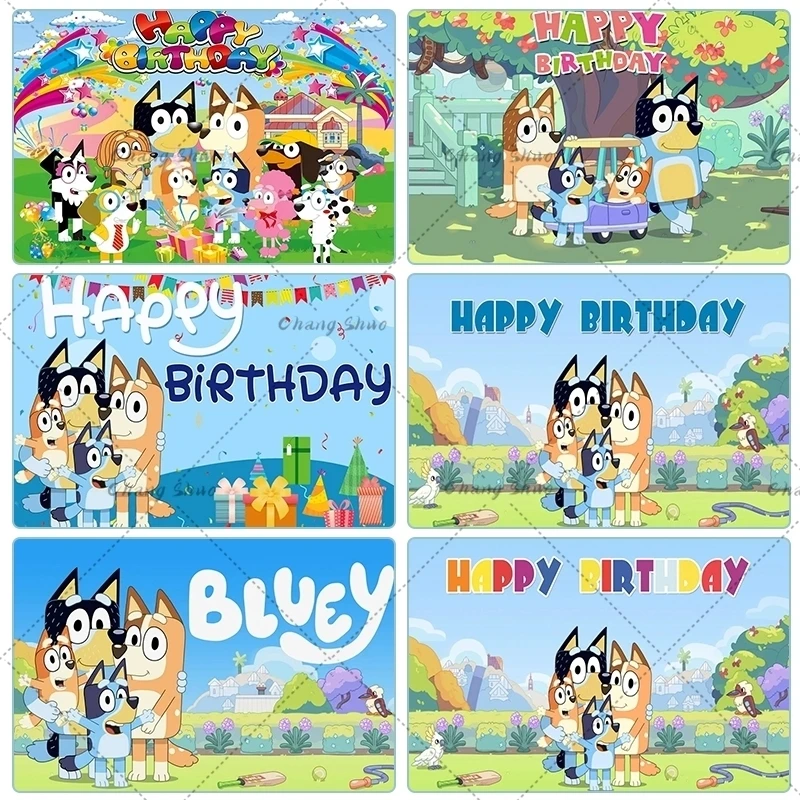 Bluey Moose Birthday Background Banner Anime Bluey Bingo Family 210x180cm Dekoracja urodzinowa dla dzieci Tło Tkanina