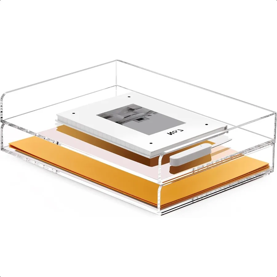 

2 Tier Stackable Letter Tray Acrylic Paper Organizer File Trays Paper Sorter Clear Office plies Accories for Letter A4 Size Fol