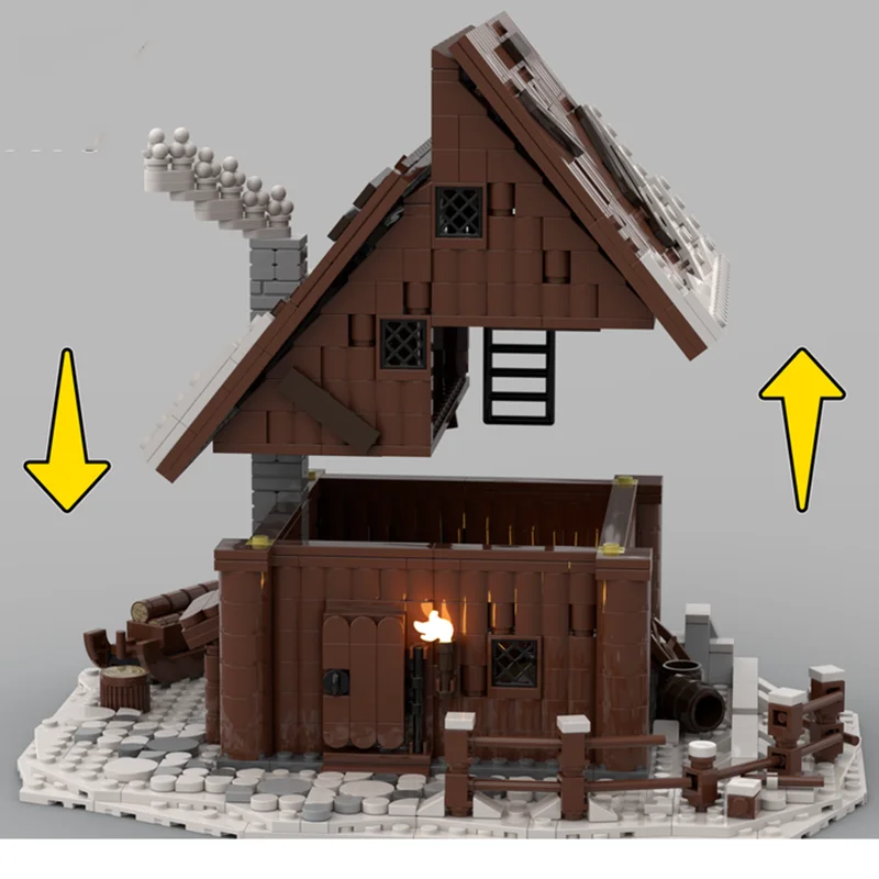 Moc بنة القرون الوسطى خشبية الكابينة بناء نموذج التكنولوجيا الطوب لتقوم بها بنفسك الجمعية وحدات قلعة القرون الوسطى لعبة البناء