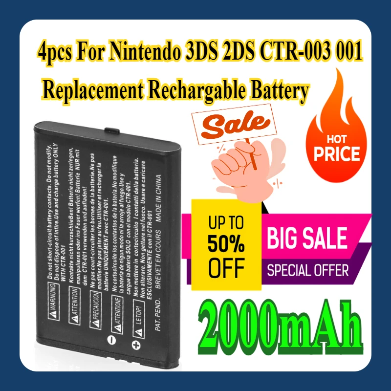

4pcs For Nintendo 3DS 2DS CTR-003 001 2000mAh Replacement Rechargable Battery
