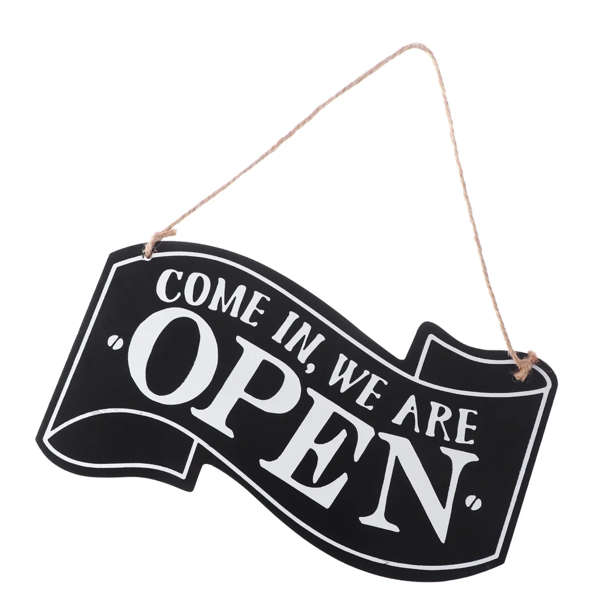 Wooden Open and Closed Two Sided Sign with Rope for Hanging Vintage Business Sign (Black) come in door sign