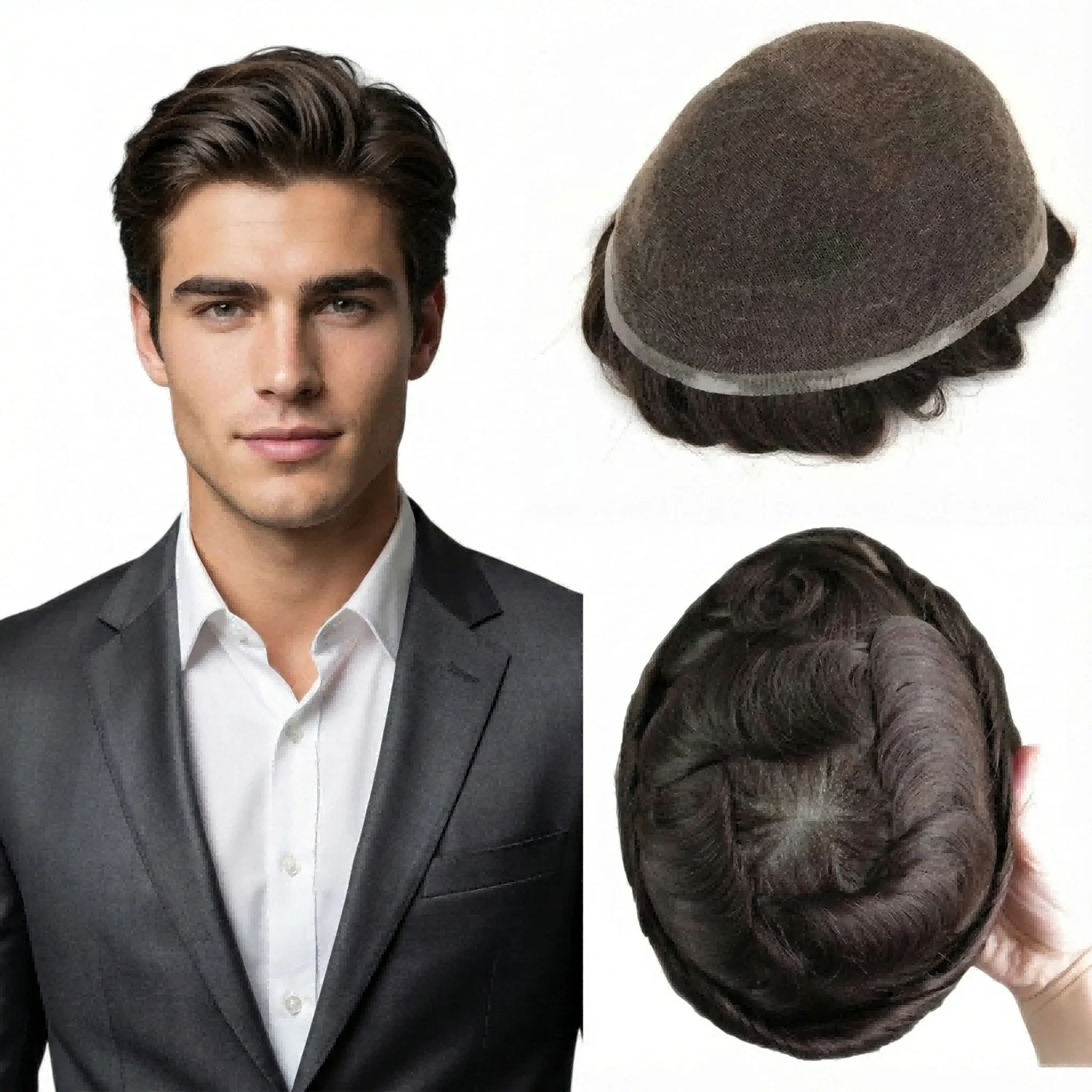 

Men's Toupee 100% Human Hair | Full Lace Base Wig, For Middle-Aged Men Hair Replacement