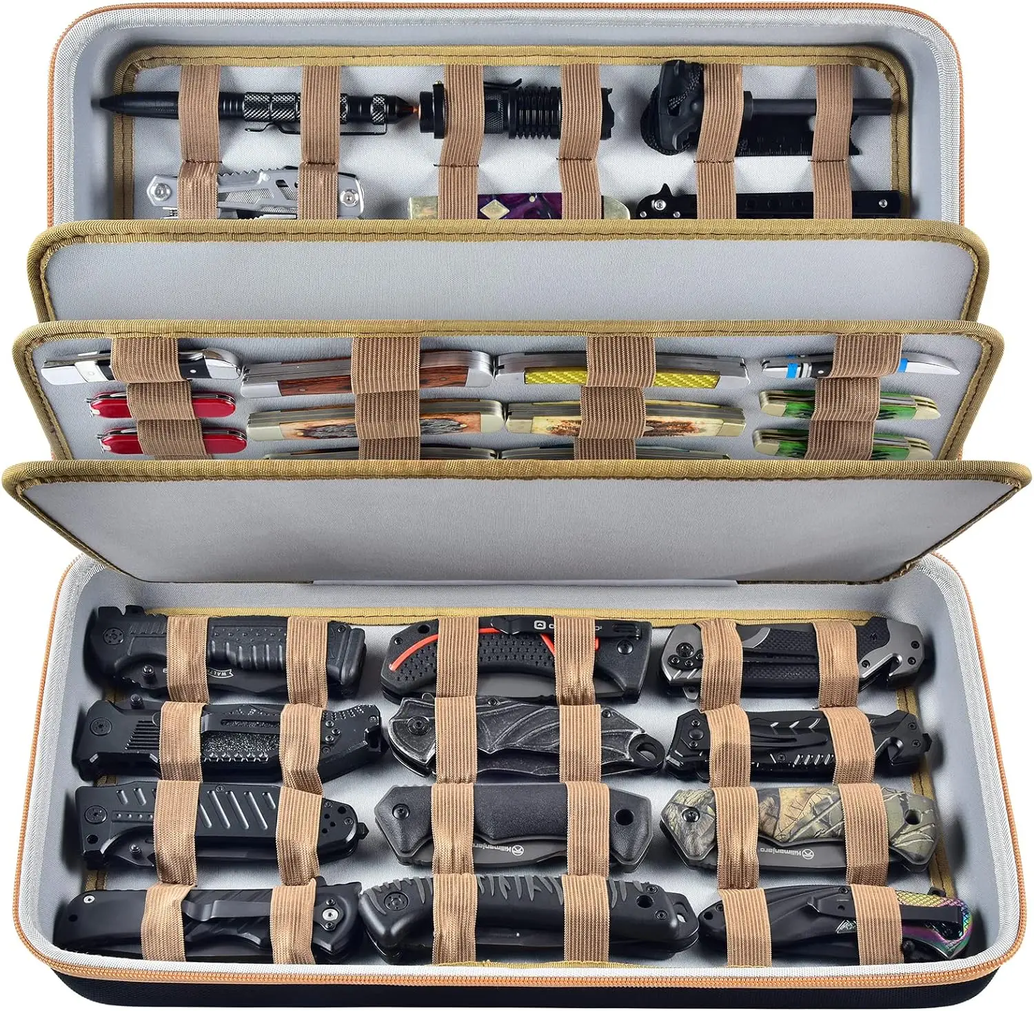 Knife Display Case for 66+ Pocket Knives, Butterfly Knife Storage Box