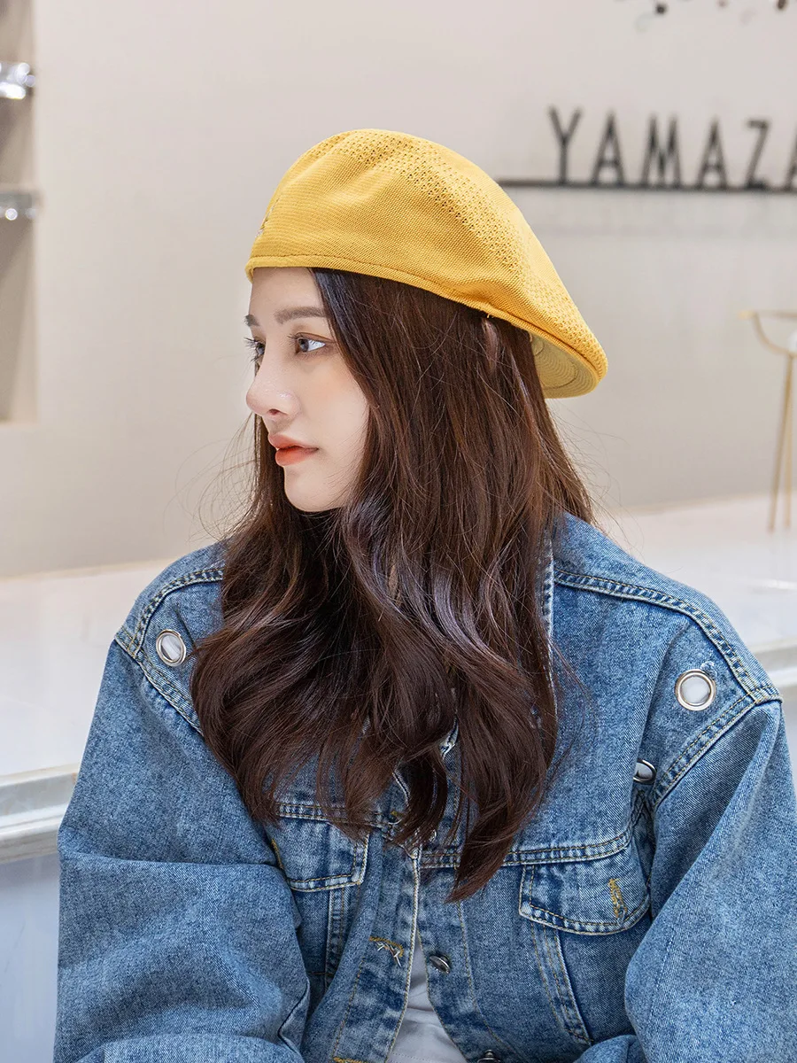 2024 Women Caps Beret Girl French Artist Hand Knitted Imitation Female Vintage Plain Elegant  Navy Hat