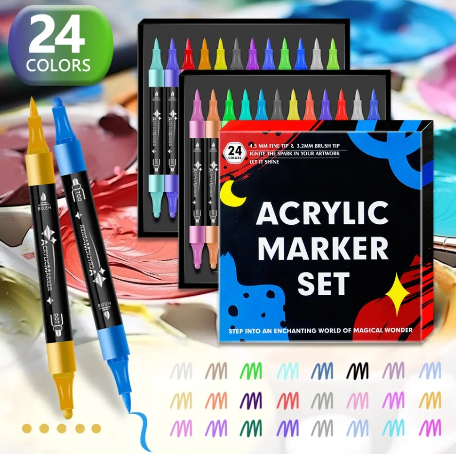 24 color double-head acrylic marker pen quick-drying for graffiti DIY ceramic glass canvas painting art supplies