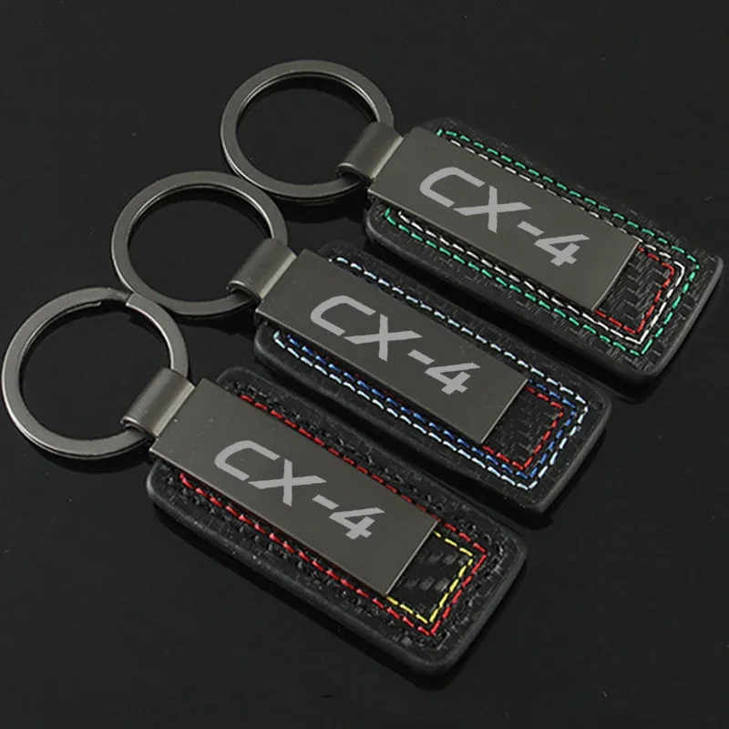 Leather Carbon Fiber Car Rings Keychain Zinc Alloy Keyrings Styling For Mazda CX4 CX-4 Badge 2024 2023 2022 Car Key Accessories