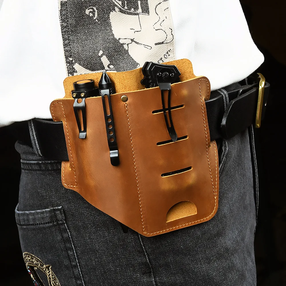 Genuine Leather Multitool Sheath EDC Belt Organizer Vintage Durable EDC Flashlight and Multitool Pouch for Work and Daily Use