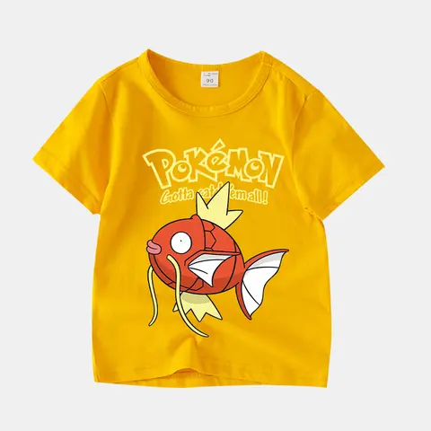 Pikachu-tryckt t-shirt i ren bomull för pojkar och flickor, kawaii högkvalitativ bekväm tecknad familjesommartopp 8 best sales Pikachu T-shirt - №6