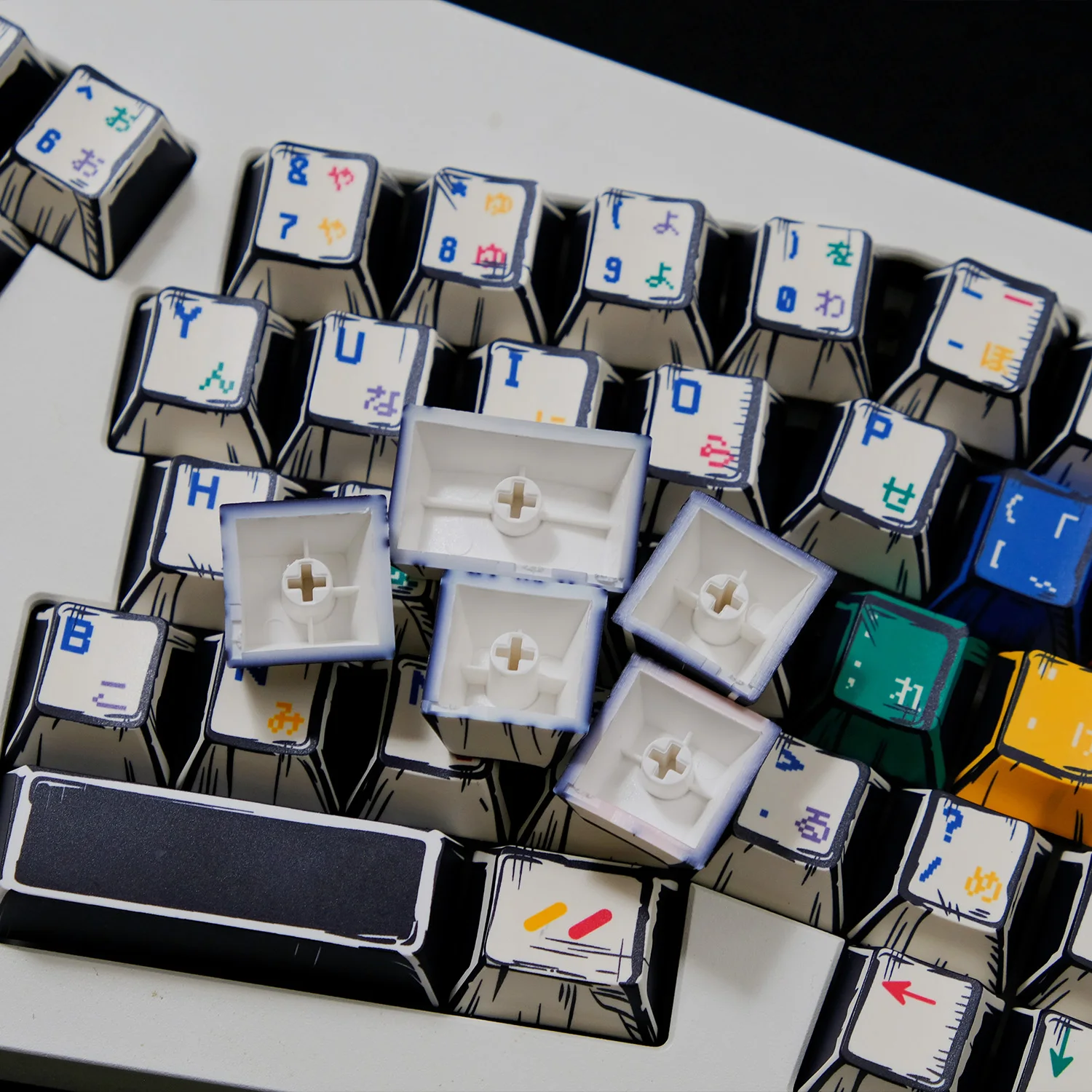 150 Tombol Retro SFC Permainan Putih Tombol Profil Ceri PBT Pewarna Gaya Manga Tombol untuk MX Switch DIY ISO Gamees Keyboard Mekanis