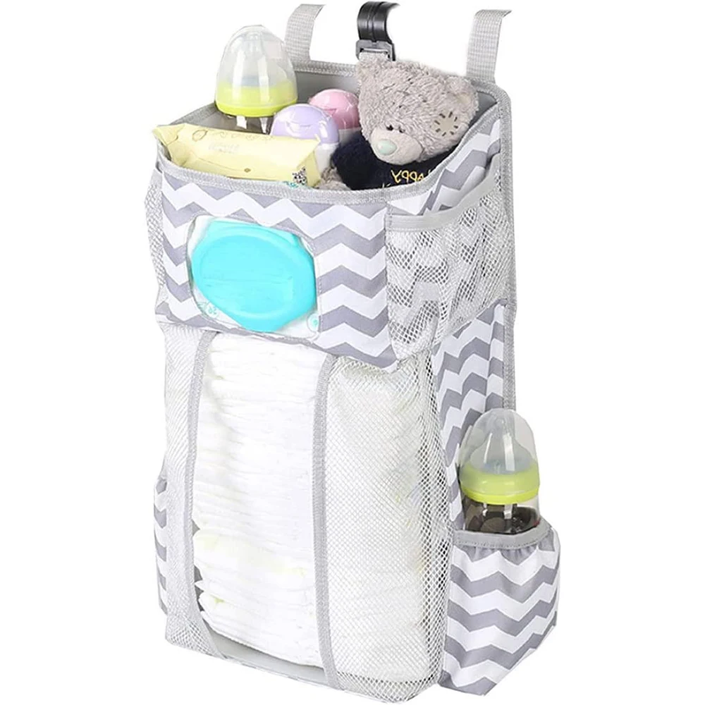 Bebê mudando tabela fralda organizador, Pendurado empilhador de fraldas, Berçário Caddy Organizador para Cribs Playard, Armazenamento Essentials bebê