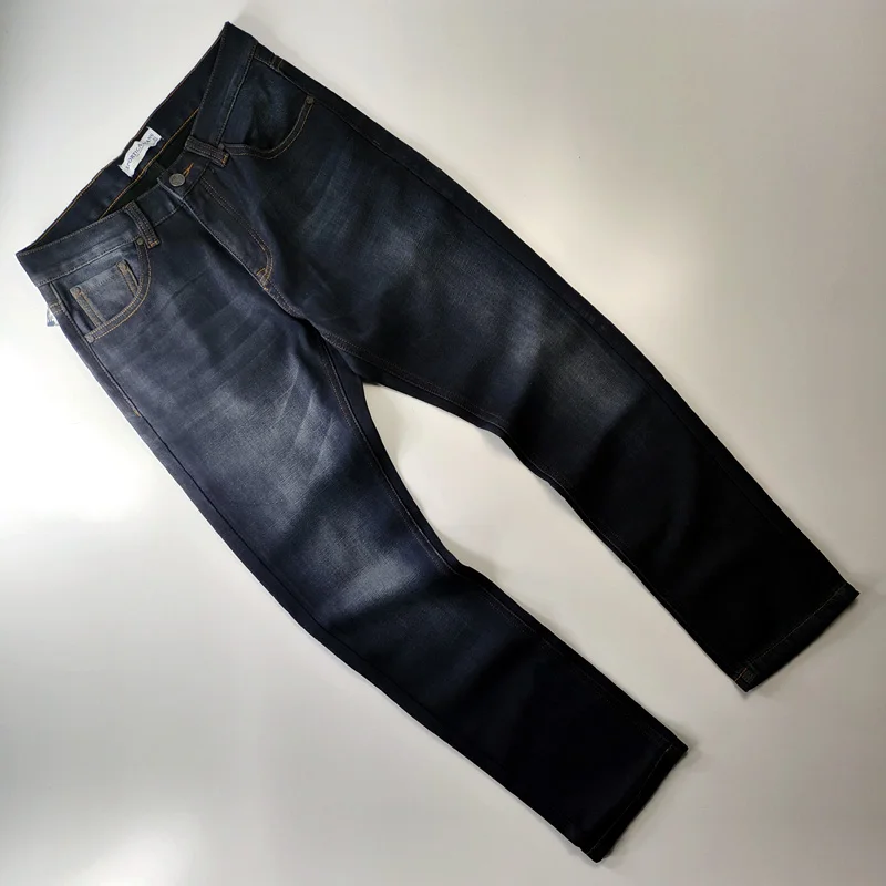 

Men's Winter Fce Lined Jeans mid Waist Straight Leg Old Faioned Waed Warm Long Trousers Thi Denim Casual Pants
