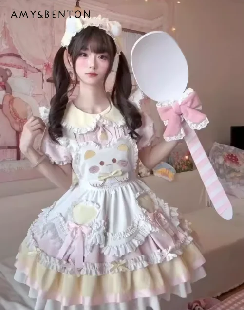 

Summer High Waist Slim Princess Style Short Dress Sweet Soft Girl Style Lolita Bubble Sleeve Dress Cos Clothing