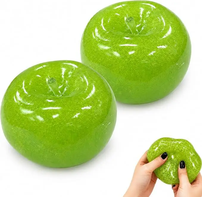 Stress Relief Squeeze Toy Apple Shaped Pink Slow Rising Simulated Fruit Glitter Particle Sensory Desktop Decor For Adults