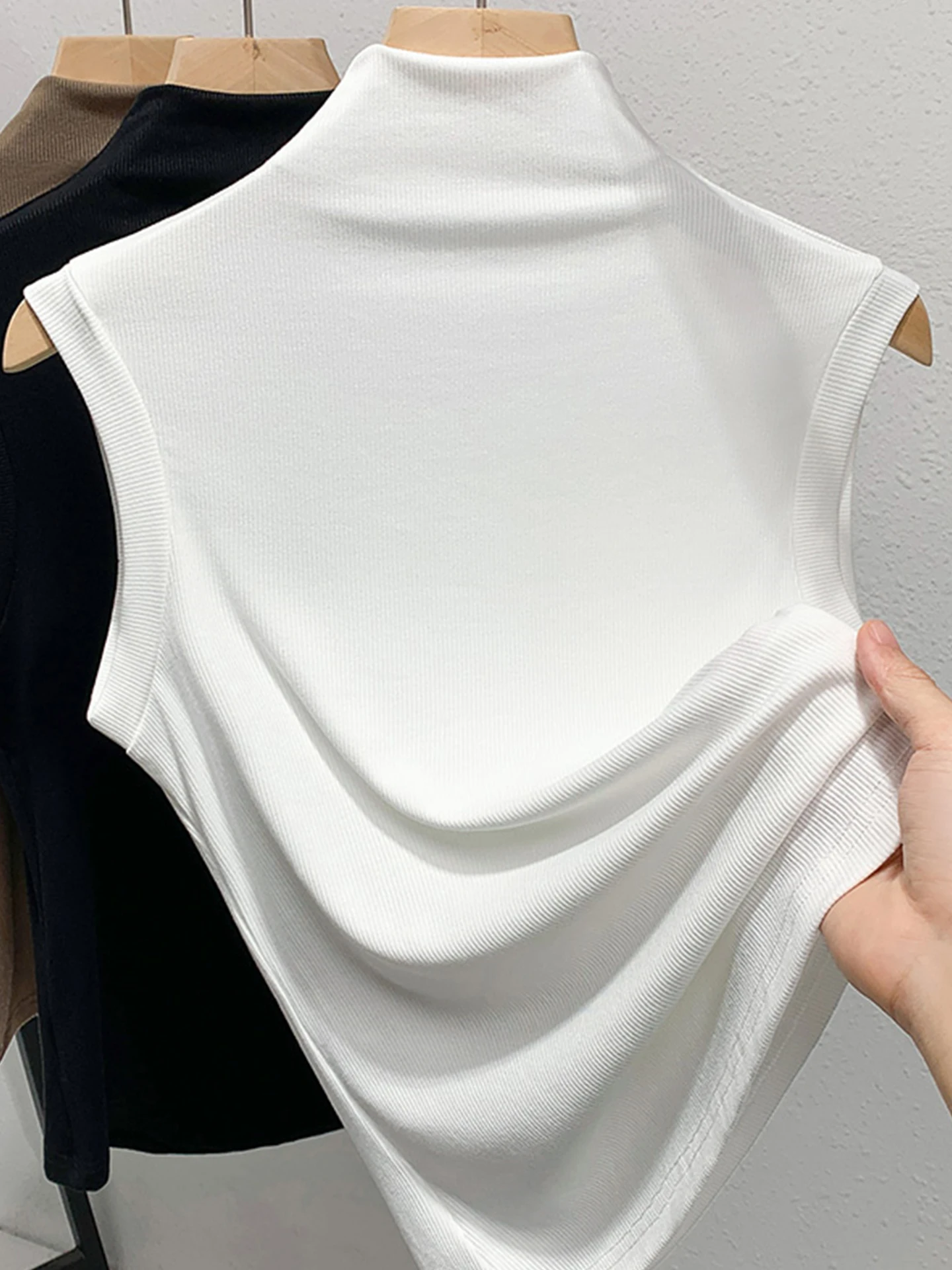 Slim Fit Knitted Vest Top f High Collar Svel Pure Color Inner Wear Base irt Commute Sle Korean Version Summer 2025