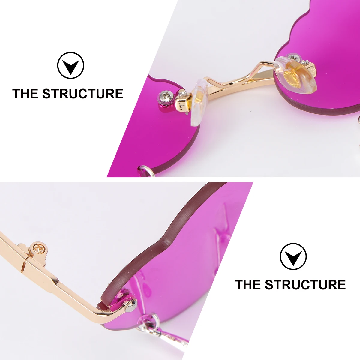 

1 Pair Cloud Shape Sunglasses Frameless Uv Protection Fashion For Small Face Rimless Wave