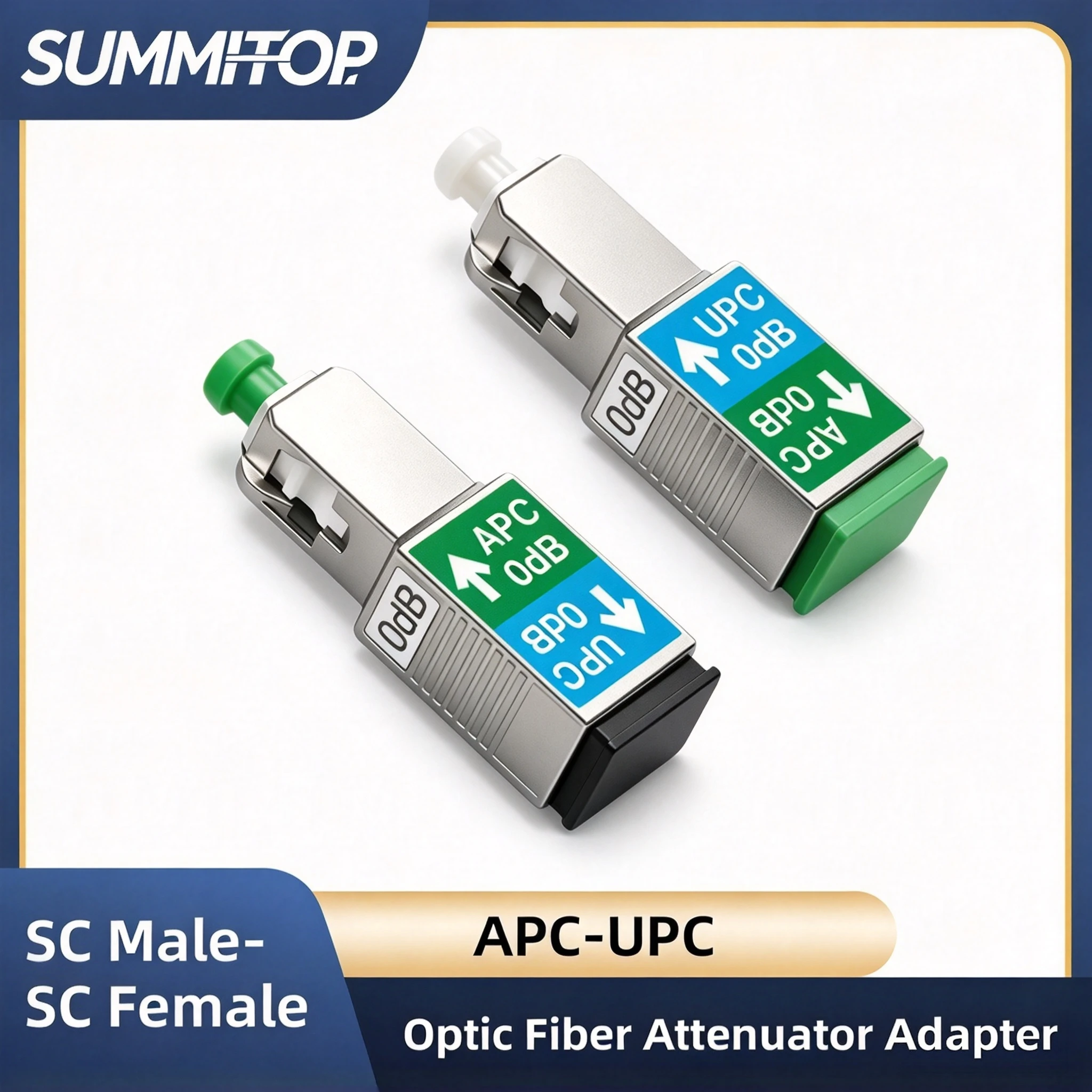 SUMMITOP Fiber Optic Adapter 0dB SC APC UPC Male to Female Optical Fiber Attenuator Connector Single-Mode Coupler Converter