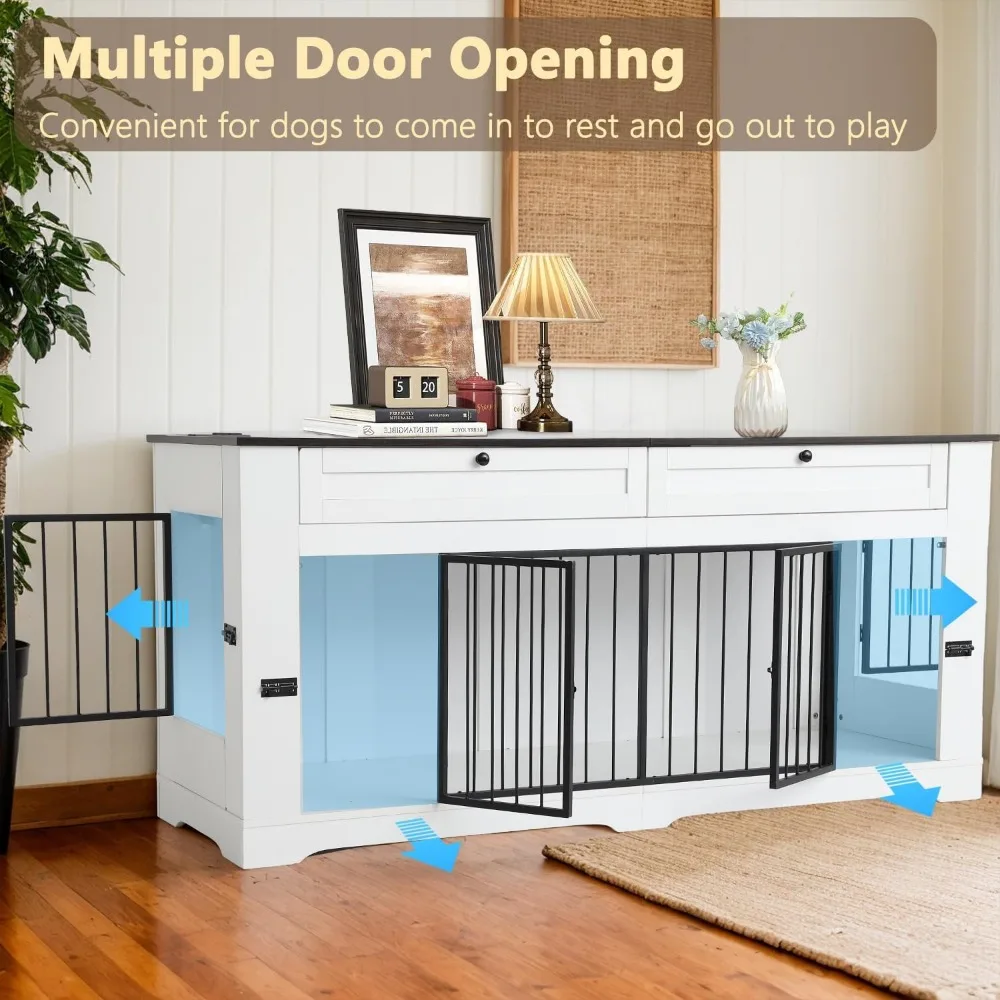 أثاث كبير على شكل قفص للكلاب - قفص كلب عالي التحمل للديكور في الأماكن المغلقة، طاولة نهاية قفص الكلاب الخشبي مع محطة شحن #5