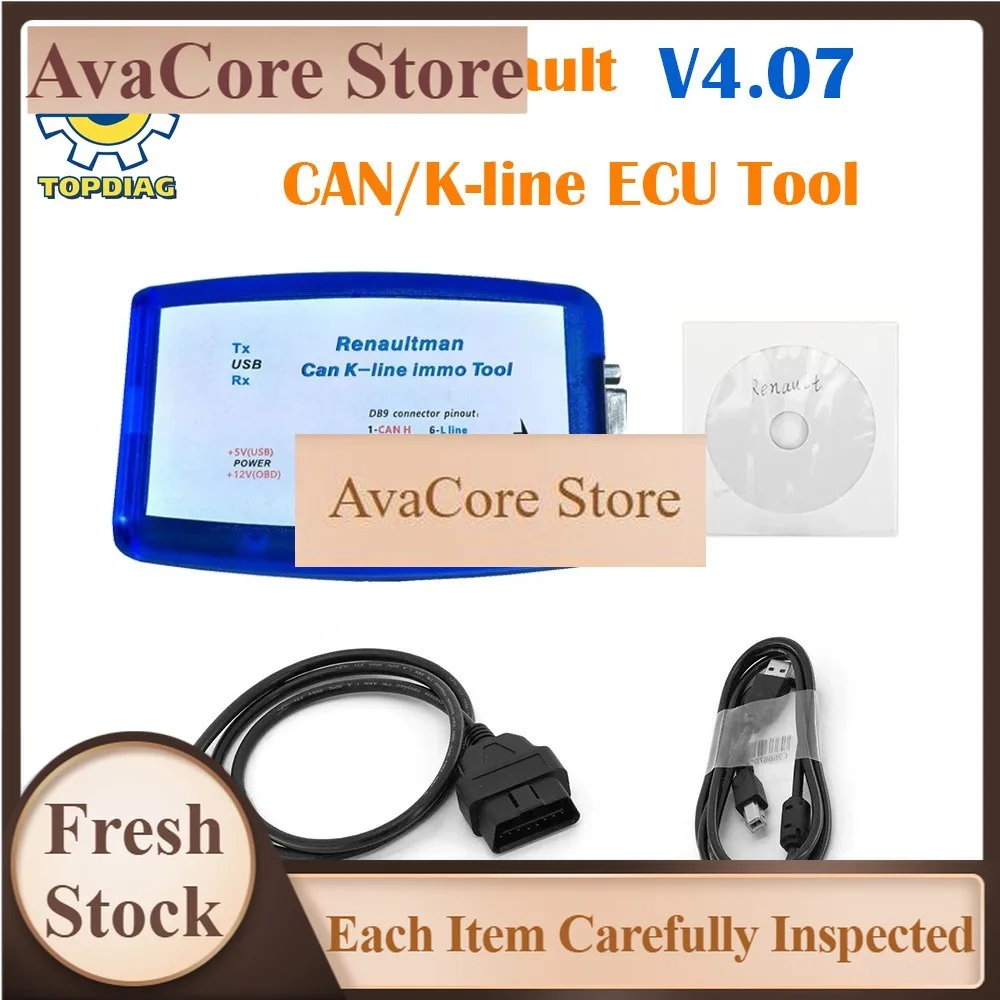 AvaCorefor Renault CAN K-line Immo Tools V4.07 For OBD2 Fully Automatic ECU Programmer Read Write EEPROM Key Card Programming To