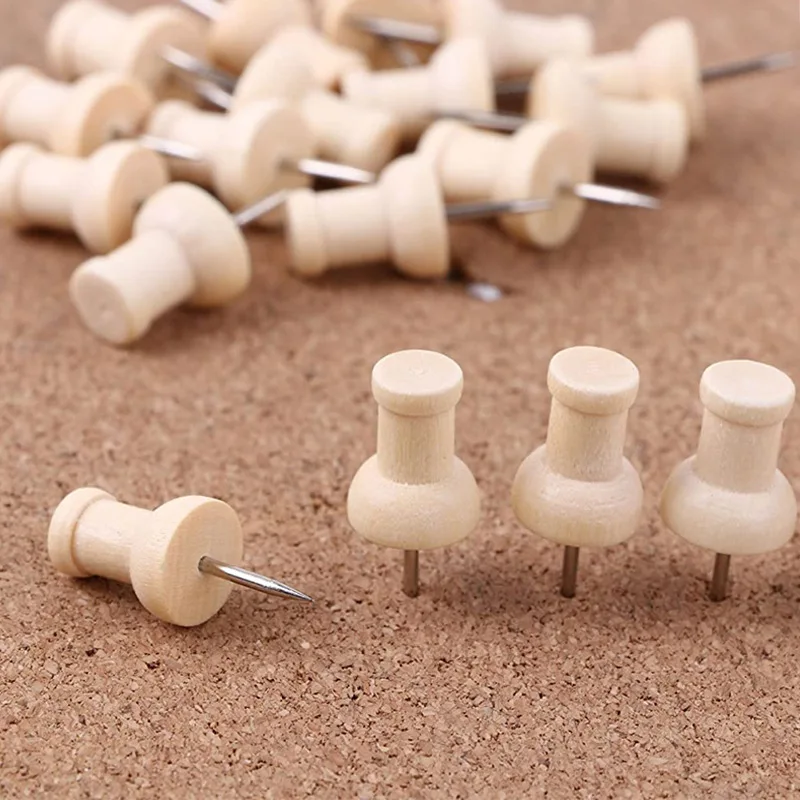 50pcs/lot Wooden Thumb Tack Map Markers Pin Pushpin Decorative Cork Board Photo Wall Thumbtacks For Home Office School Supplies