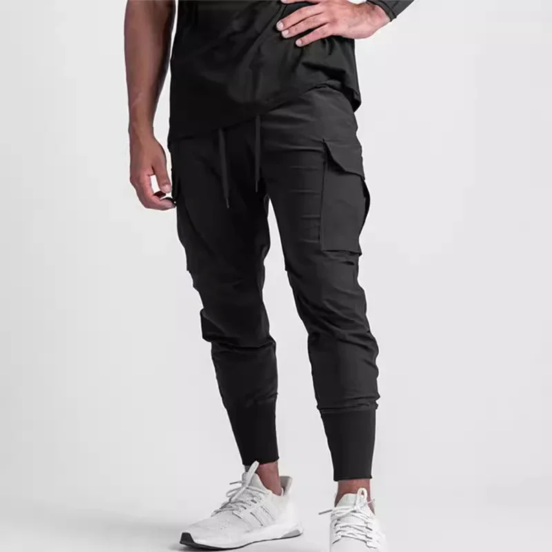 

Men Pencil Pants Long Zipper Straight Trousers Solid Splice Casual Lace Up Drawstring Elastic Waist Pocket Slim Fit Autumn Pant