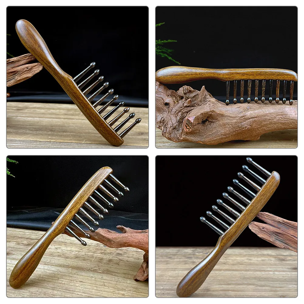 Natural Wood Massage Comb Wide Tooth Scalp Care Detangling Comb for Curly Hair Portable Anti Static Wooden Hair Pick