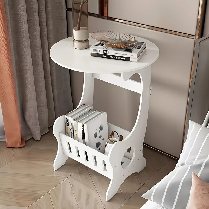 Multifunctional Bedside Table with Book and Magazine Storage, Creative Mini Round Side Table, Durable Plastic Living Room Accent