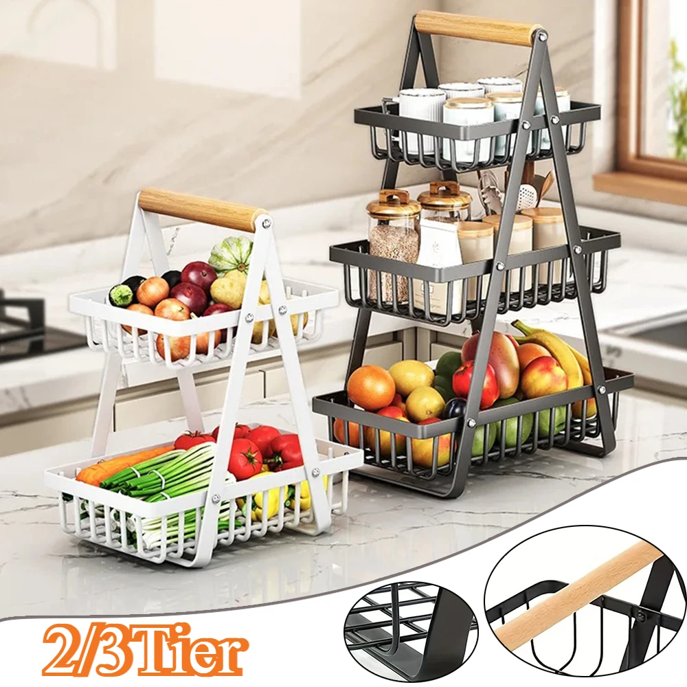 Removable Iron Fruit Basket Double-layer Three-layer Hand Basket Home Living Room Kitchen Bread Snacks Storage Basket Shelves