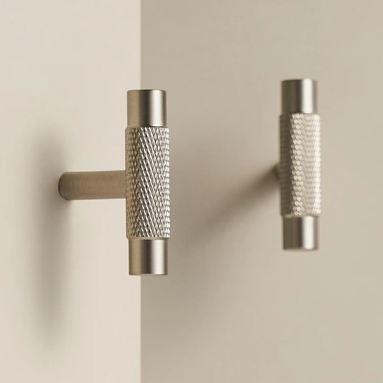 Beicai Solid Brass Nickel Brushed Silver Knurled Classic Luxury Kitchen Knobs Furniture Door Handle Available In Multiple Sizes