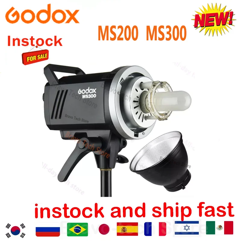 Godox  MS200 MS300 Studio Flash 2.4G Built-in Wireless Receiver Lightweight Compact and Durable Bowens Mount Flash